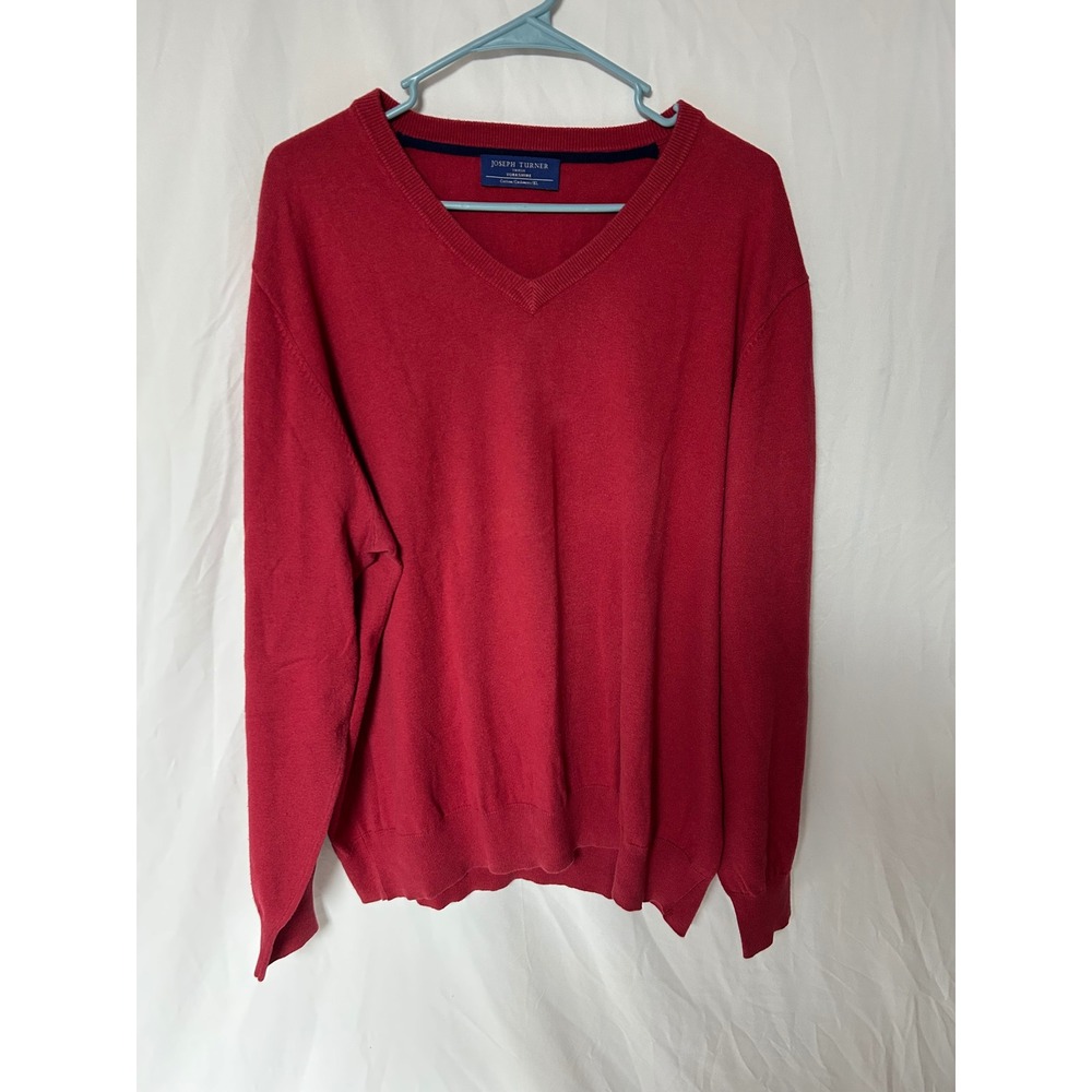 Joseph Turner Mens Red V-Neck Sweater Cotton Cashmere Knit XL Thirsk Yorkshire